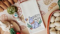 blue chinoiserie Easter bunny kitchen towel for Mom, pink toile de jouy Happy Easter hand towels for bathroom, grand millennial Easter tea