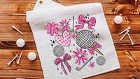 hot pink coquette golf towels with grommet, cute golf gifts for her, girly golf bag accessories ladies golf ball towel, golfer mom gift