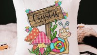 personalized whimsical mushroom nursery throw pillows for reading nook, snail decor kids room decor, Spring decor for home, cute mushroom