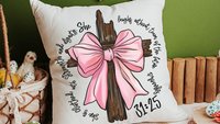 she is clothed in strength Bible verse throw pillows for couch, Christian coquette kitchen towels, Proverbs 31 bridal shower gifts for bride