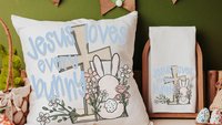 Jesus loves every bunny Easter throw pillows for nursery, Christian Easter basket stuffers for kids, Easter bunny decorative pillow covers