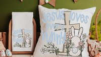 Jesus loves every bunny Easter throw pillows for nursery, Christian Easter basket stuffers for kids, Easter bunny decorative pillow covers