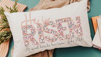 he is risen throw pillow for bed, Luke 24 6 Bible verse lumbar pillow cover 12x20, godmother gift from goddaughter, Christian gifts for best