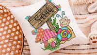 personalized whimsical mushroom nursery throw pillows for reading nook, snail decor kids room decor, Spring decor for home, cute mushroom