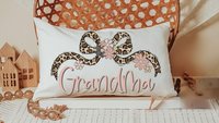 personalized blush pink grandma throw pillow for bed, leopard print bow coquette pillow cover 12 by 20, mother in law mothers day gifts