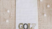black leopard print golf towels with grommet, trendy golf gifts for her, marquee letters golf bag accessories ladies golf ball towel, golfer