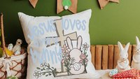 Jesus loves every bunny Easter throw pillows for nursery, Christian Easter basket stuffers for kids, Easter bunny decorative pillow covers