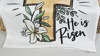 he is risen Easter cross Easter kitchen towels for Mom, Matthew 28:6 Christian Easter decor gift, religious hand towels for church, faith