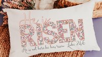 he is risen throw pillow for bed, Luke 24 6 Bible verse lumbar pillow cover 12x20, godmother gift from goddaughter, Christian gifts for best