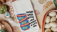 cookie dough kitchen towel for Mom, whimsical kitchen decor, made with love funny baking gifts for women, cookie kitchen linens, rolling in