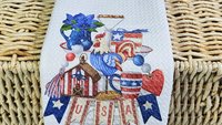 prim Americana kitchen towels, 4th of July kitchen decor, patriotic gifts for women, red white and blue primitive USA hand towel for kitchen