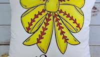 personalized softball coquette throw pillow for bed, softball bow accent pillows for couch, softball gifts for girls, softball mom gifts