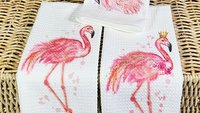 watercolor flamingo kitchen towels for bridal shower, beach lover gifts for her, pink flamingo hand towels, coastal decor beach house gifts