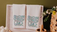 amazing grace watercolor kitchen towels, Christian gifts for daughter, faith based housewarming gifts for best friends, powder room decor