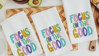 focus on the good positive affirmation kitchen towels for sisters, inspirational gifts for women, college apartment decor, mental health