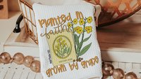 planted in faith grown in grace Christian kitchen towels, adult baptism gift for women, faith kitchen decor, Matthew 17:20 Bible verse gifts