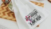 Walking with Jesus is my cardio kitchen towels for bridal shower, Christian kitchen finds, faith gifts for her, kitchen decor