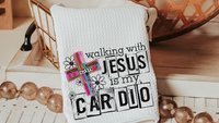 Walking with Jesus is my cardio kitchen towels for bridal shower, Christian kitchen finds, faith gifts for her, kitchen decor