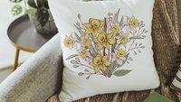 daffodil flower throw pillows for couch floral decorative pillows for bed, March birth flower gifts for mom, March kitchen towels for gifts