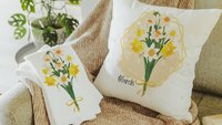 daffodil flower throw pillow for sofa, March birth flower gift for Mom, narcissus flower kitchen towels, March birthday gifts for women
