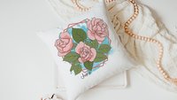 custom June birth flower throw pillow for sofa, rose kitchen towel, June birthday gifts for her, botanical throw pillow covers 18 x 18, best
