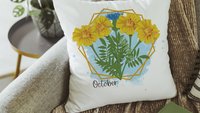cosmos flower throw pillows for sofa, October birth flower gift for teacher, marigold flower kitchen towels, October birthday gifts for bff