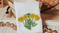 cosmos flower throw pillows for sofa, October birth flower gift for teacher, marigold flower kitchen towels, October birthday gifts for bff