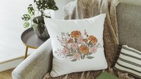 blush pink cosmos & orange marigold throw pillow for bed, October birthday kitchen towels, October birth month flower gifts for her, best