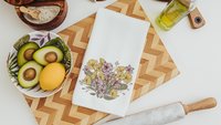 yellow primrose hand towels for cabin, February birth flower gift for friend birthday gifts for her, violet flower kitchen towels cottage