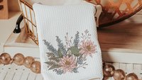 larkspur flower kitchen towels, July birth month flower gift for Mom, July birthday gifts for her, water lily bathroom hand towels for guest