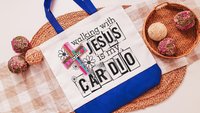 walking with Jesus Christian tote bags for women, religious Christmas gifts for godmother, walking with the Lord is my cardio faith based
