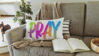 pray pillow for chair, neon decor, trendy decorative throw pillows best sellers, bright Christian lumbar pillow for bed, prayer warrior gift