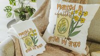 planted in faith Matthew 17:20 Bible verse throw pillows for couch religious hand towels for powder room, Christian Christmas gifts for