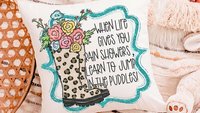 learn to jump in the puddles Spring throw pillows for couch, inspirational pillow to my daughter, whimsical kids reading nook decor, trendy