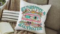 sunshine and saltwater summer throw pillow boho camper decor for RV life essentials gift, hippie kitchen towels for sister, beach house gift