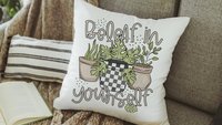 beleaf in yourself inspirational throw pillows for couch funny plant lover gifts, monstera plant kitchen towel for women, plant mom gifts