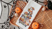 spooky cute ghost Halloween kitchen towels, whimsical fall host gift, boo basket stuffers for adults, not so scary Halloween fall style gift