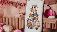 spooky cute ghost Halloween kitchen towels, whimsical fall host gift, boo basket stuffers for adults, not so scary Halloween fall style gift