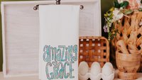 amazing grace watercolor kitchen towels, Christian gifts for daughter, faith based housewarming gifts for best friends, powder room decor