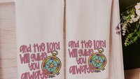 the Lord will guide you Isaiah 58:11 scripture kitchen towels, faith gifts for home, Bible verse Christian gifts for women sisters in Christ