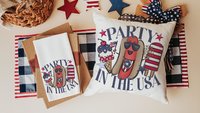 party in the USA 4th of July throw pillows for porch swing, American hot dog funny accent pillow covers 18x18, patriotic gifts for women