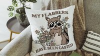 my flabbers have been gasted funny throw pillows for couch, cute but feral raccoon gift for women, college dorm decor for girls, snarky