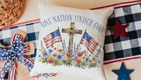 one nation under God American flag decorative pillows for couch, 4th of July wildflower throw pillow home decor, patriotic gifts for women