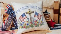 one nation under God American flag decorative pillows for couch, 4th of July wildflower throw pillow home decor, patriotic gifts for women