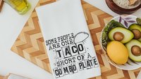people are stupid taco kitchen towels, taco gifts, bestie birthday gifts for her, funny kitchen dish towels, snarky kitchen decor, fiesta