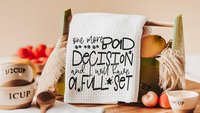 bad decisions quote sassy kitchen towel home decor, snarky gifts, divorce gift for her, bad decisions make good stories funny kitchen items
