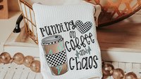 running on coffee and chaos funny kitchen towels for women, coffee lover gift for girlfriend, coffee bar accessories, coffee kitchen decor