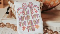 Psalm 46:5 Bible verse kitchen towels, faith gift for her, God is within her Christian coquette hand towels for bathroom, prayer warrior