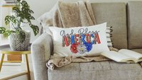 God bless America throw pillows for sofa, 4th of July sunflower lumbar pillow for couch, military mom gift, patriotic decor for home, trendy