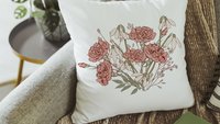 carnation flower throw pillow for couch, January birthday kitchen towels for Mom, snowdrop flower January birth flower gifts for friends